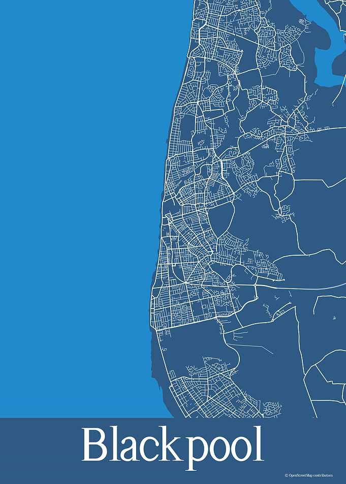 Blackpool UK Blue Map
