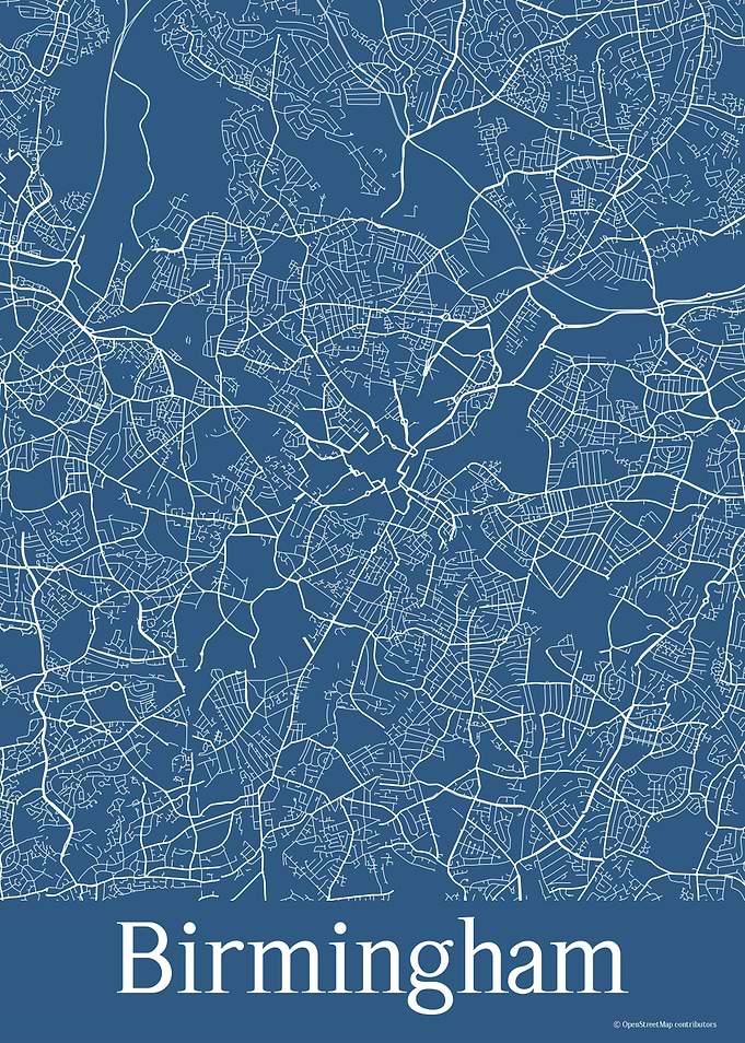 Birmingham UK Blue Map