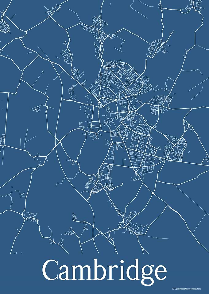 Cambridge UK Blue Map