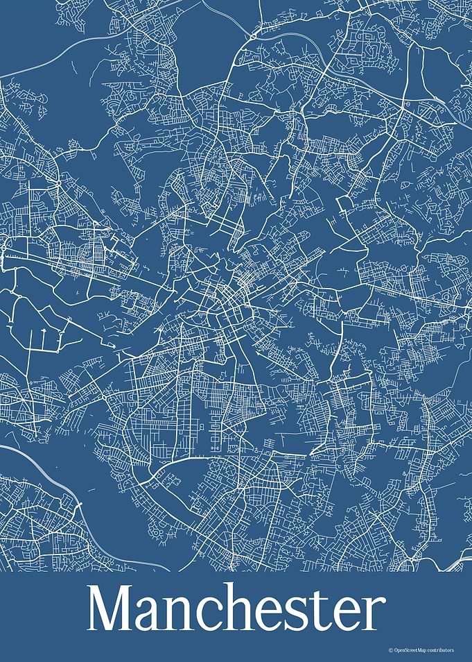 Manchester UK Blue Map