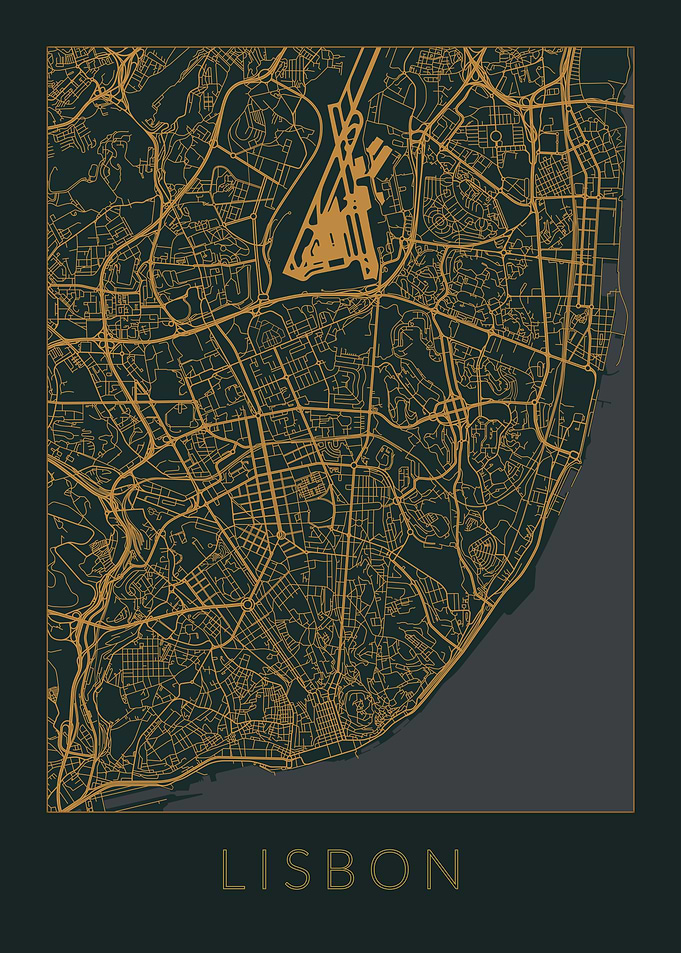 Lisbon Gray Orange Map