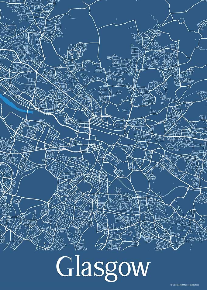 Glasgow UK Blue Map