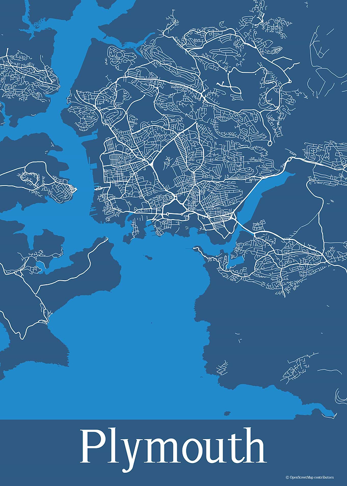 Plymouth UK Blue Map