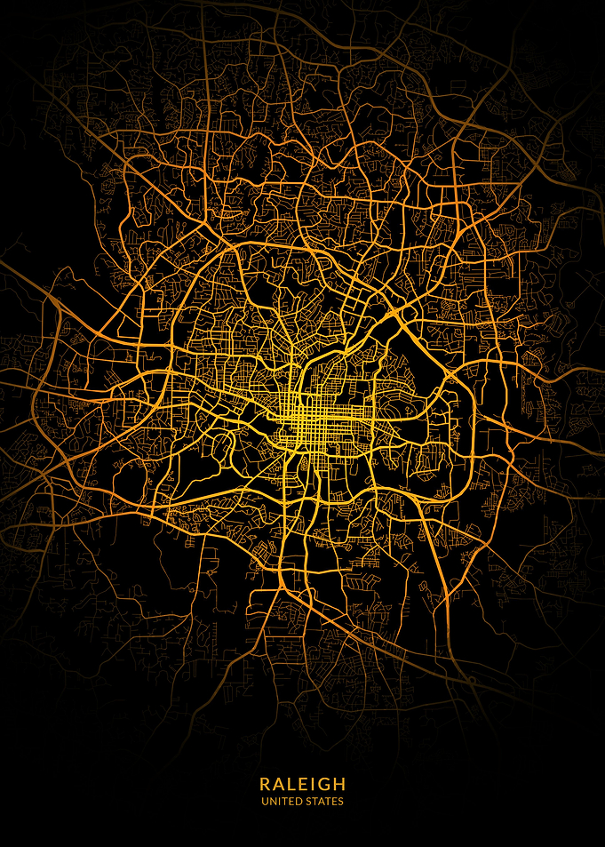 Raleigh City Map Gold
