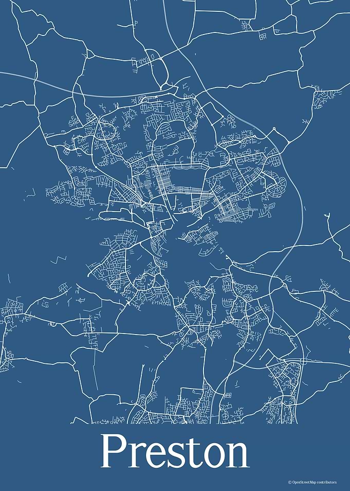 Preston UK Blue Map
