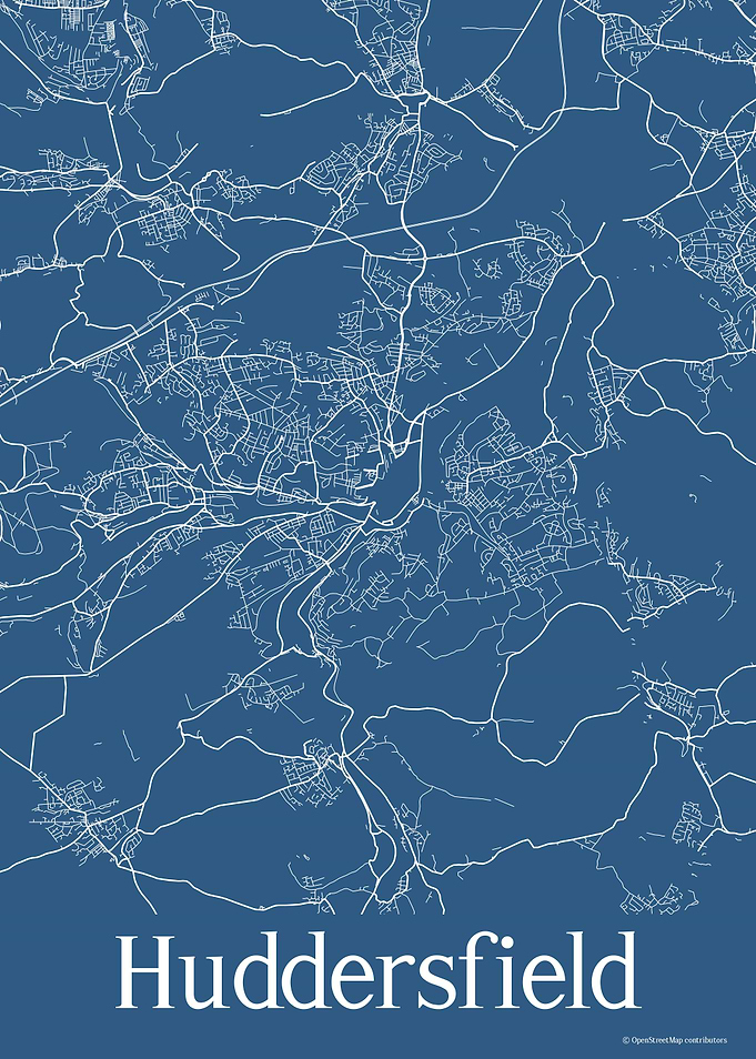 Huddersfield UK Blue Map