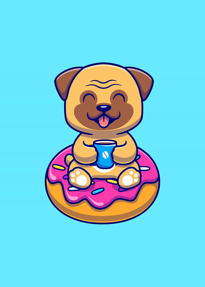 pug dog with coffee