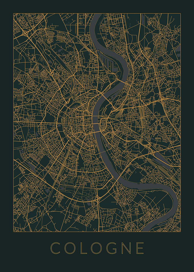 Cologne Gray Orange Map