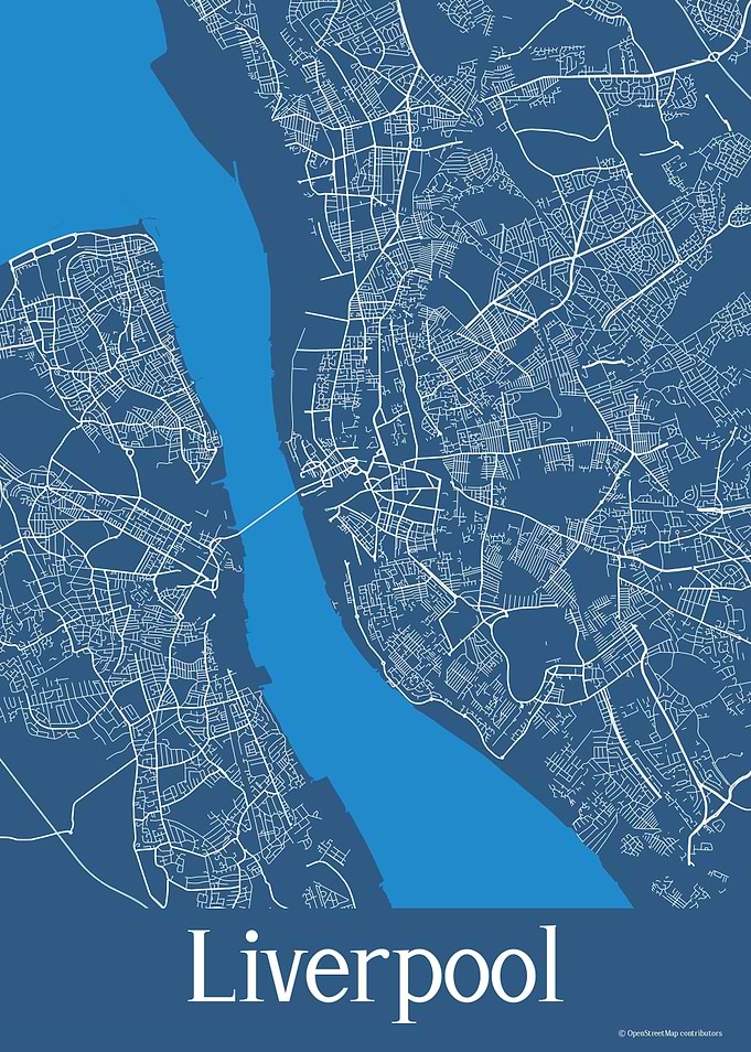 Liverpool UK Blue Map