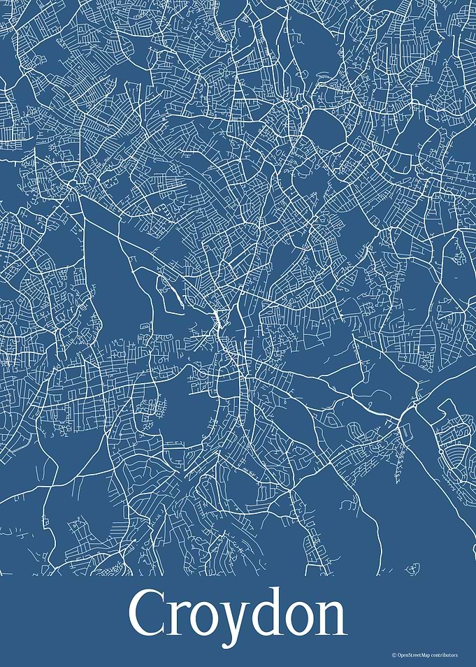 Croydon UK Blue Map