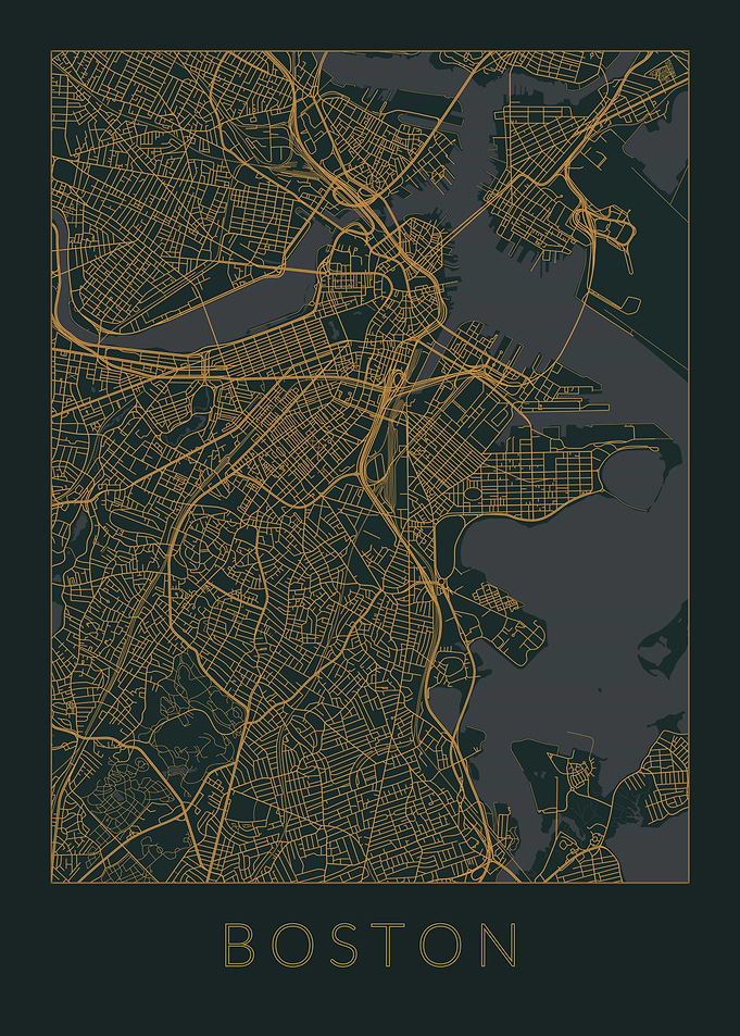 Boston Gray Orange Map
