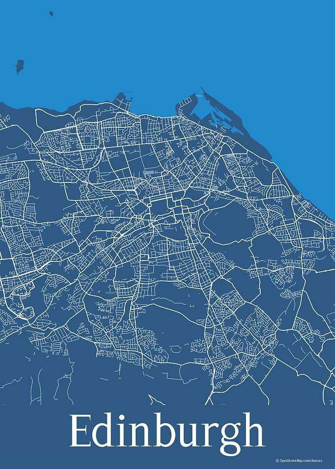 Edinburgh UK Blue Map