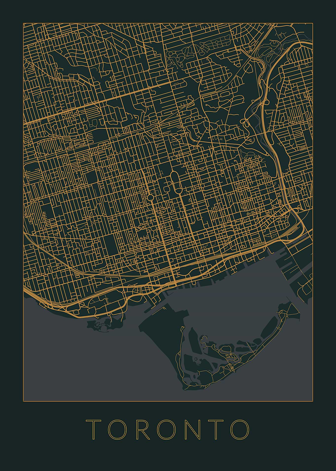 Toronto Gray Orange Map