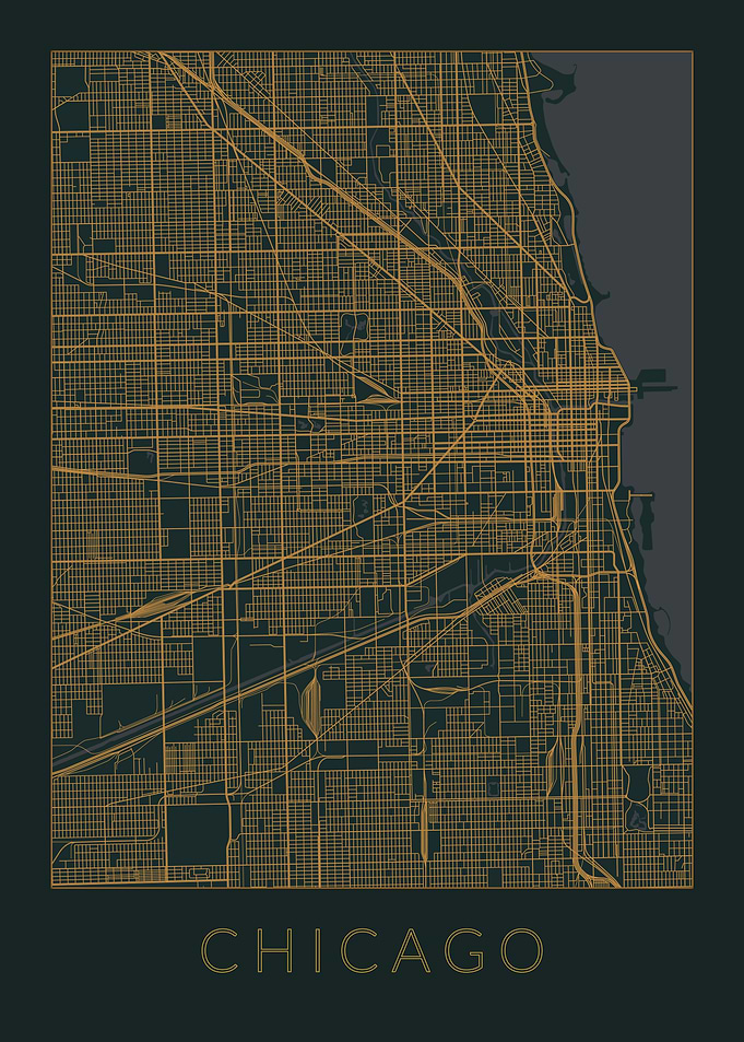 Chicago Gray Orange Map