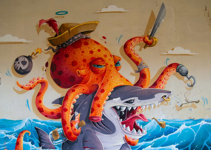Octopus and shark
