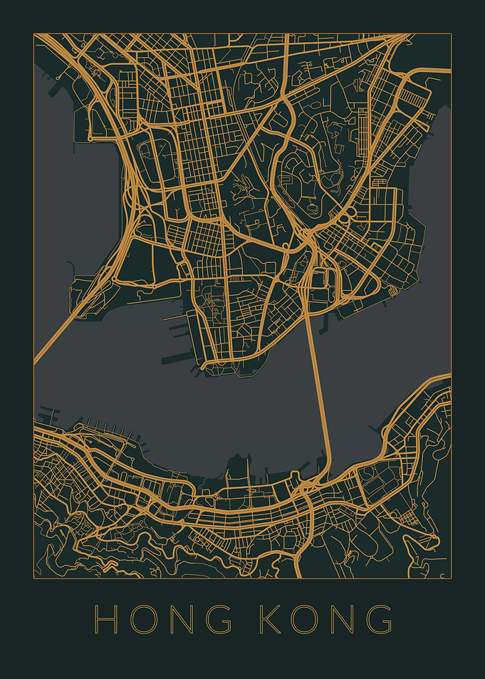 Hong Kong Gray Orange Map