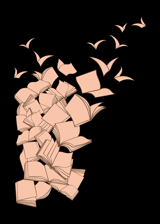 Flying Book Birds Library