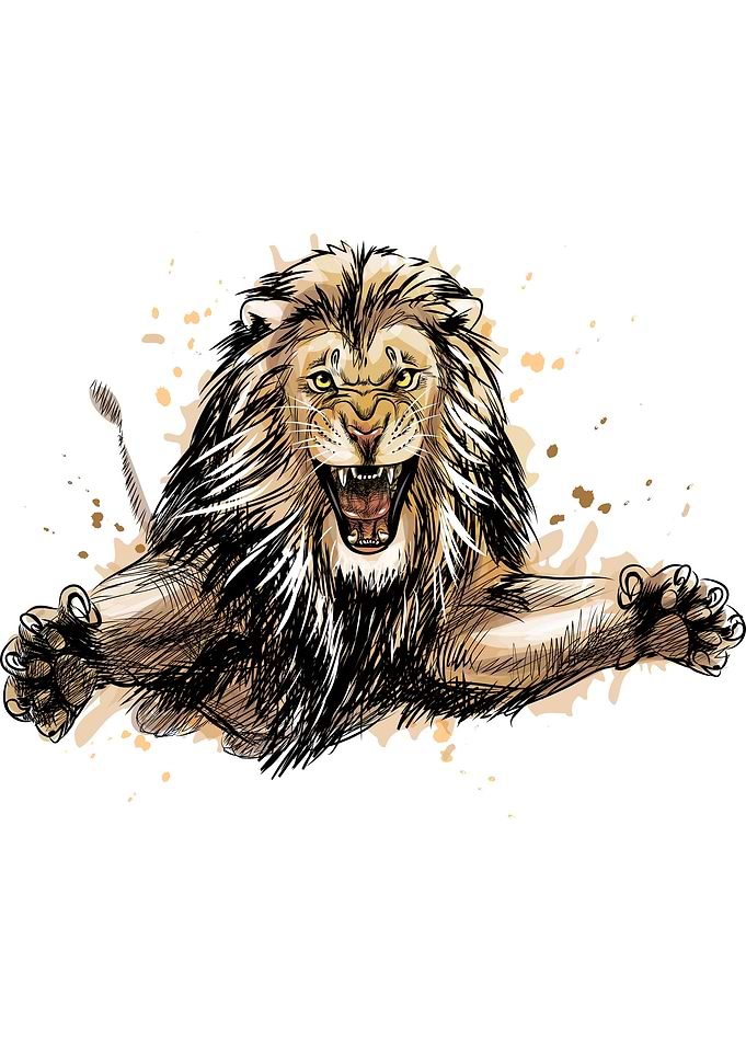 Portrait of a jumping lion