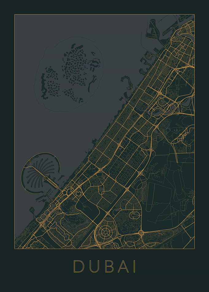 Dubai Gray Orange Map
