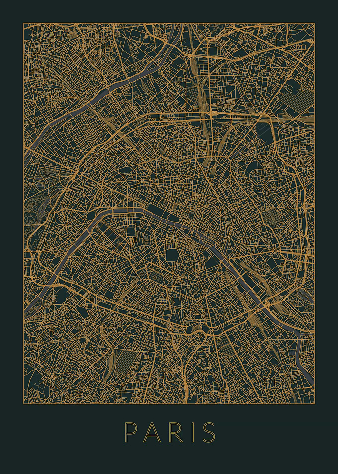 Paris Gray Orange Map