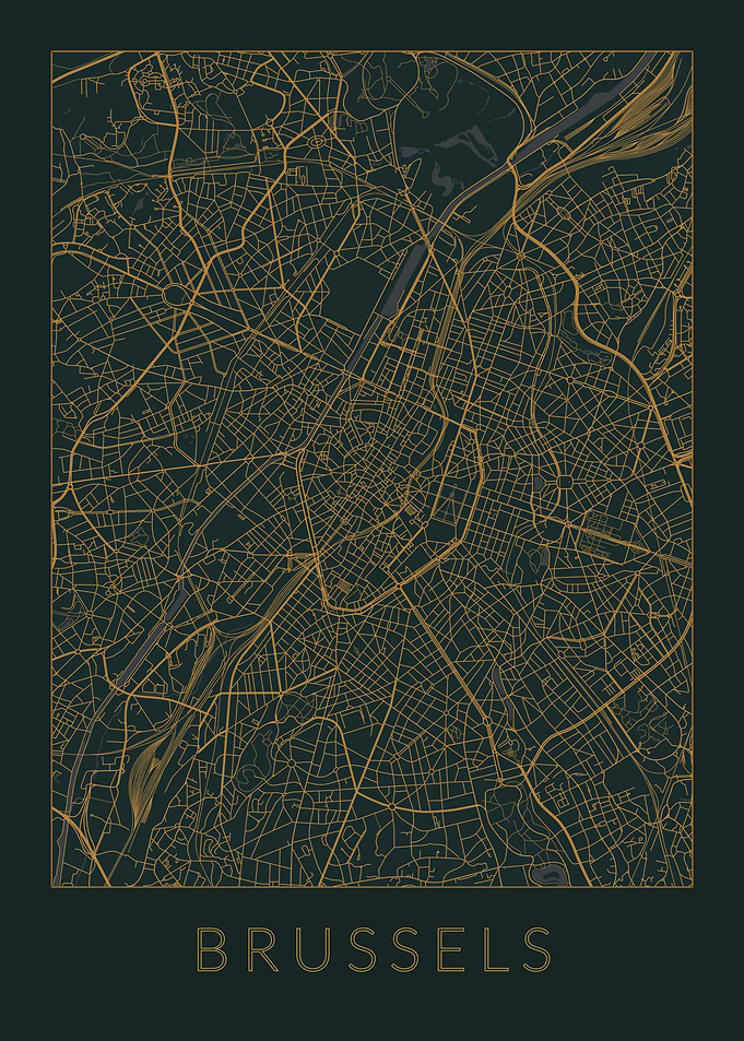 Brussels Gray Orange Map