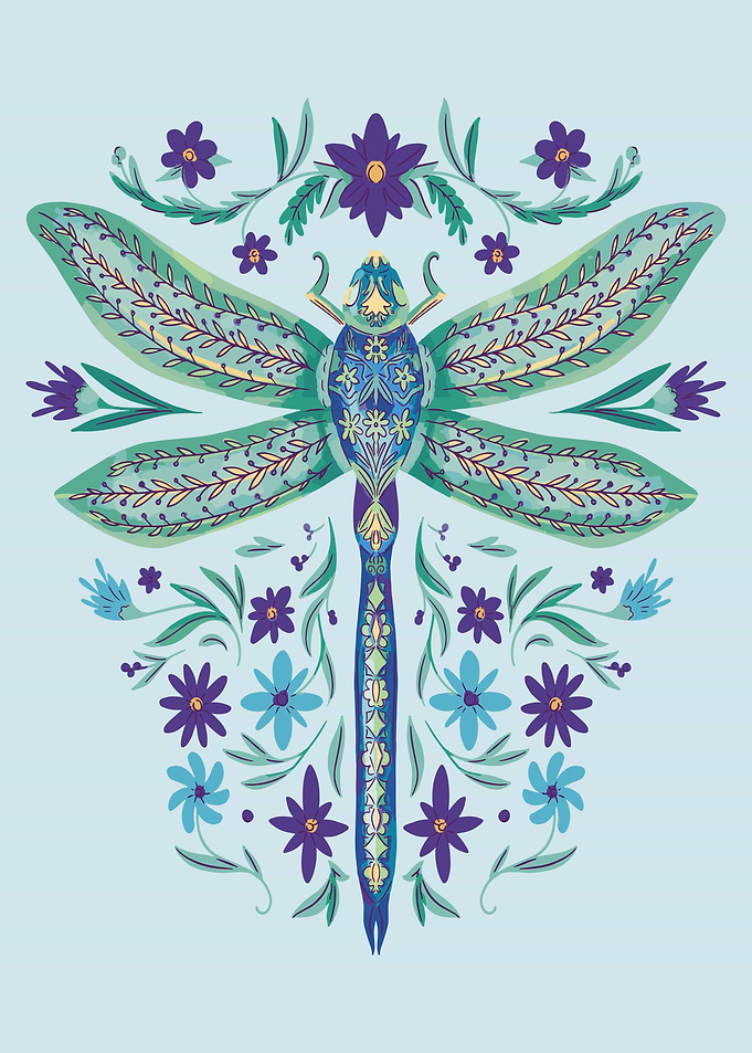 Floral dragonfly Poster