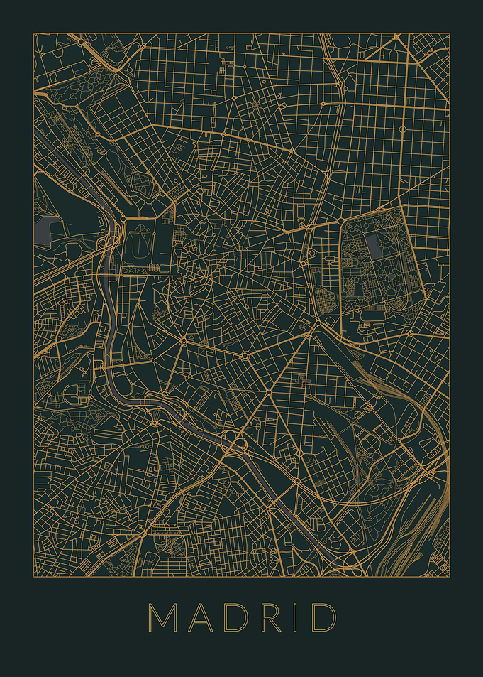 Madrid Gray Orange Map