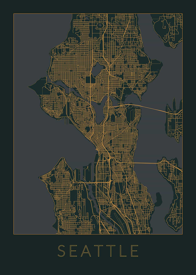 Seattle Gray Orange Map