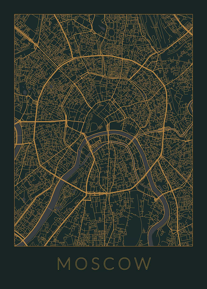 Moscow Gray Orange Map