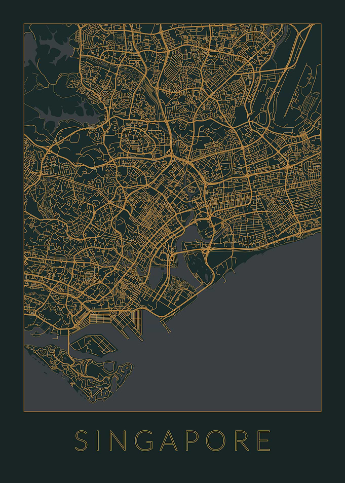 Singapore Gray Orange Map
