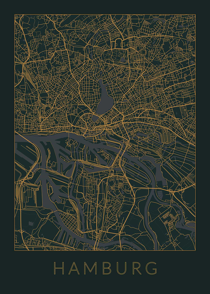 Hamburg Gray Orange Map