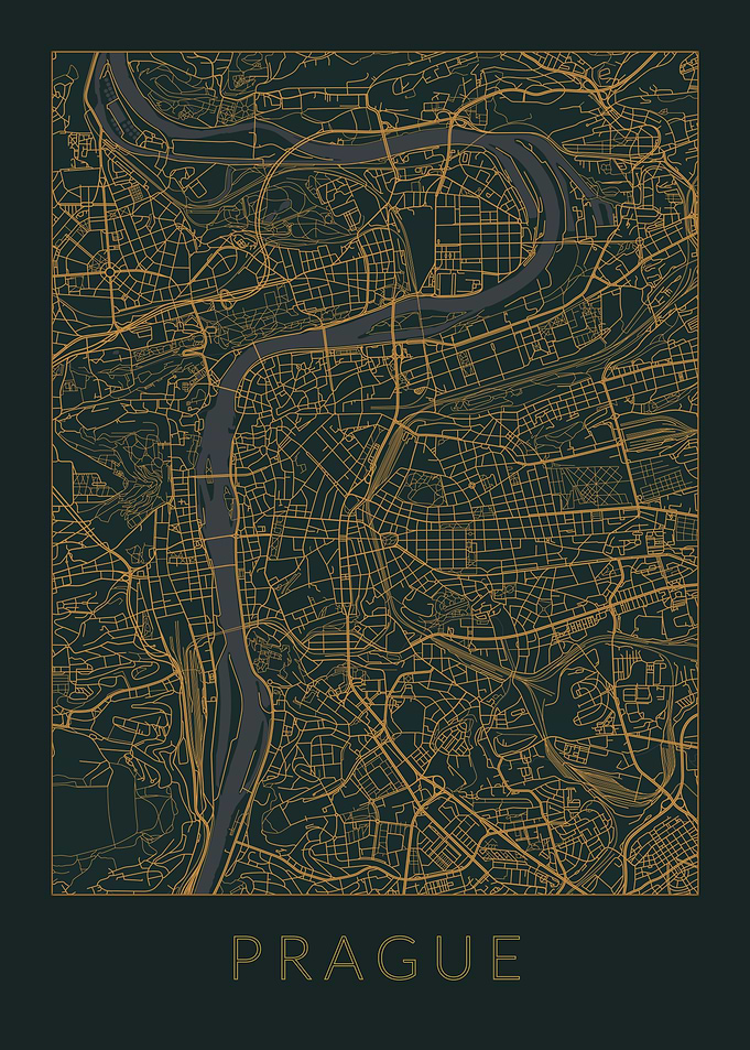 Prague Gray Orange Map