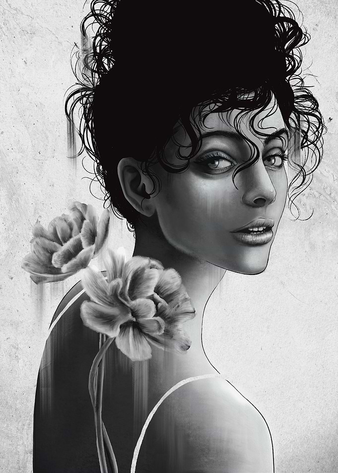 Black White Flower Art