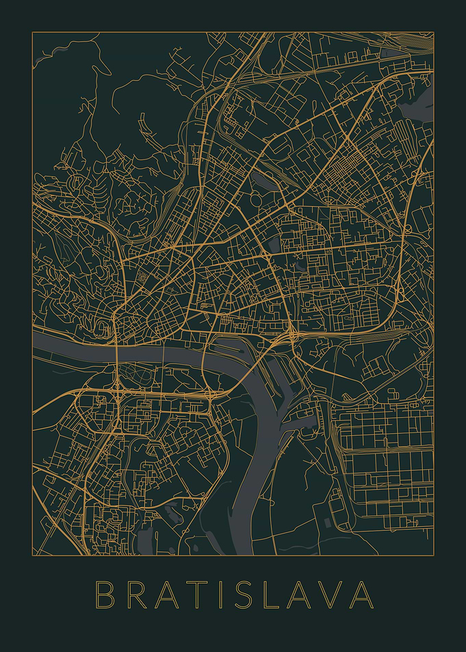 Bratislava Gray Orange Map