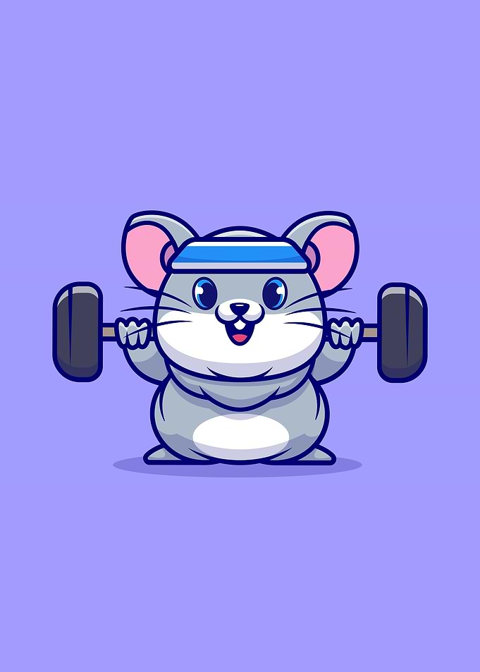 Cute mouse lifting barbell