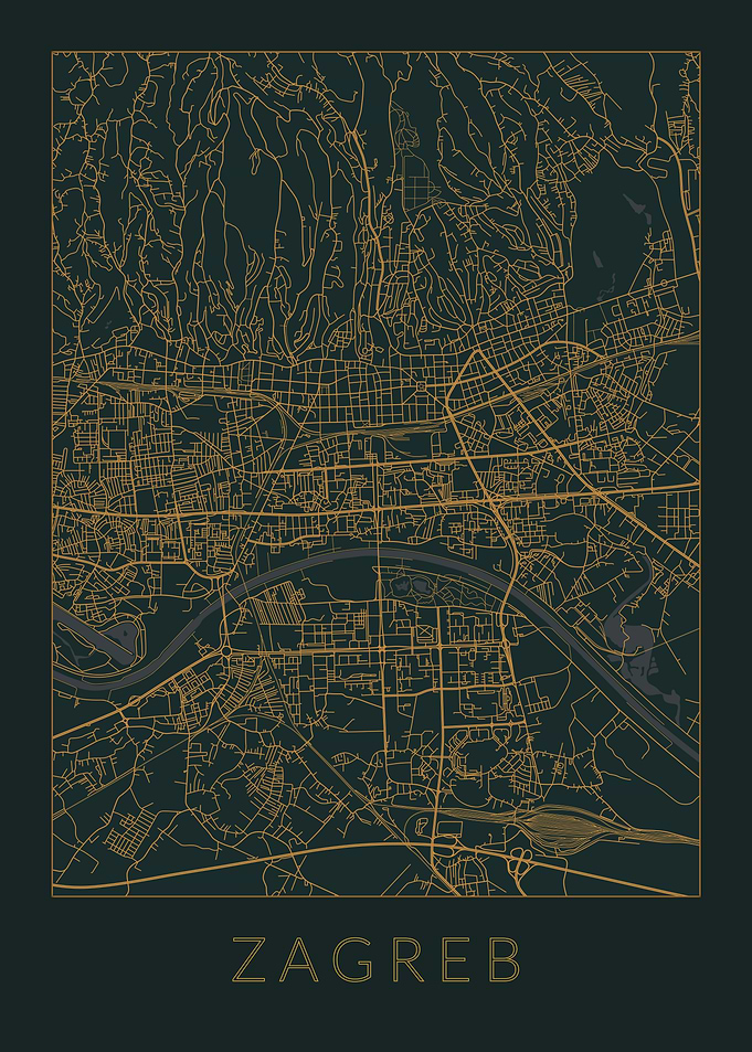 Zagreb Gray Orange Map