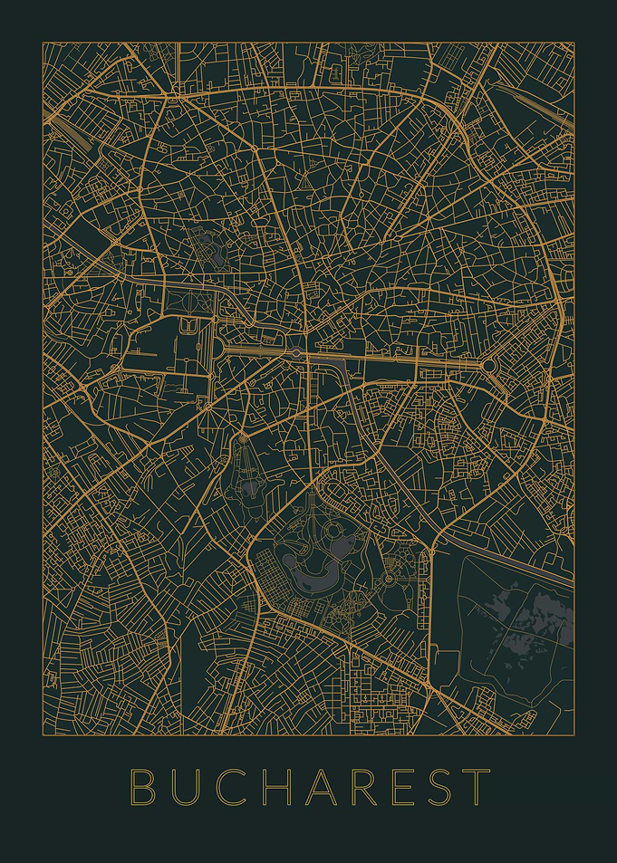 Bucharest Gray Orange Map