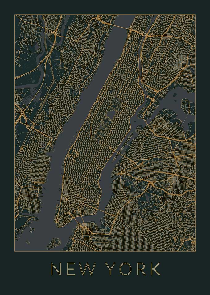 New York Gray Orange Map