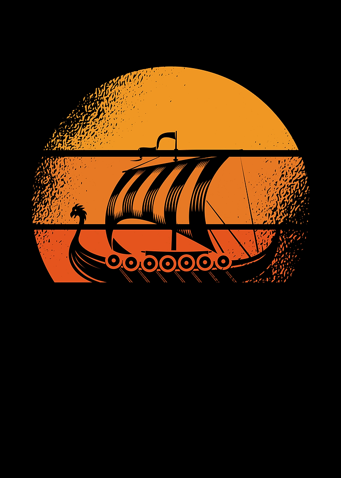 Viking ship retro sun