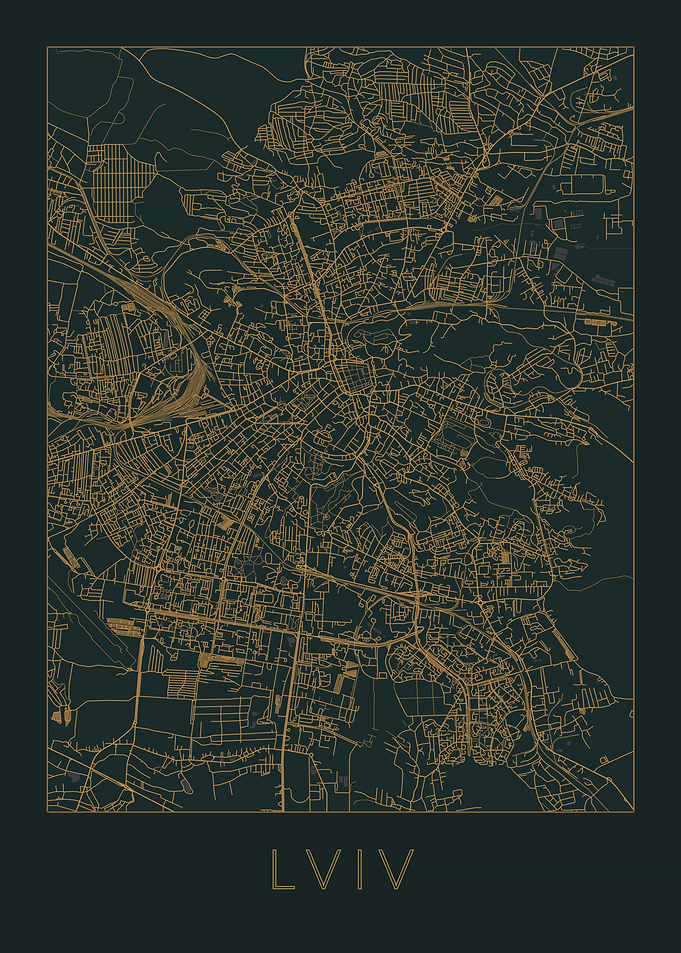 Lviv Gray Orange Map Lvov