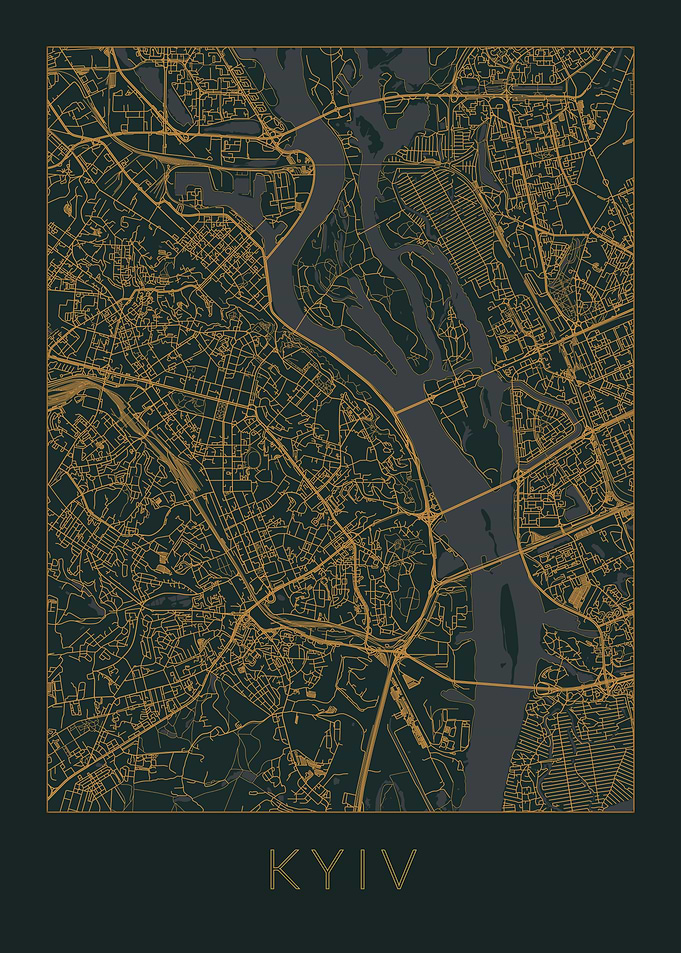 Kyiv Gray Orange Map Kiev