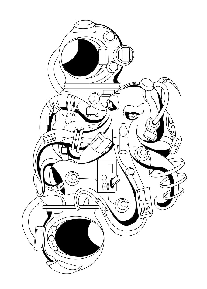 Astronaut and octopus