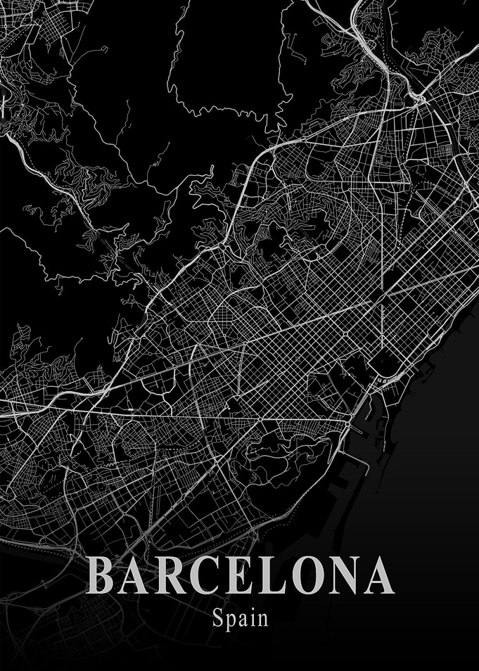 Barcelona City Map Dark