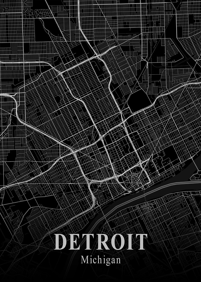 Detroit City Map Dark