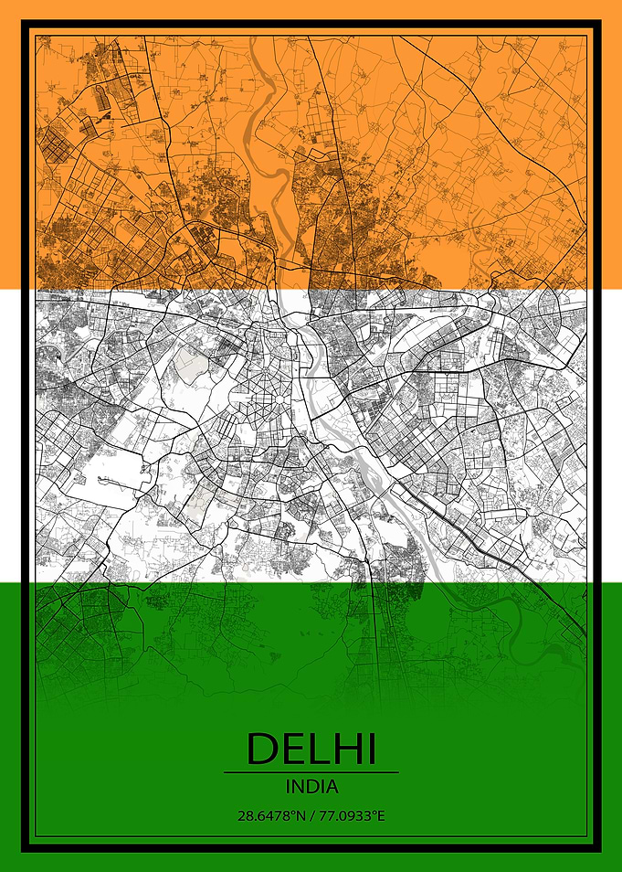 Delhi Flag Color City Map