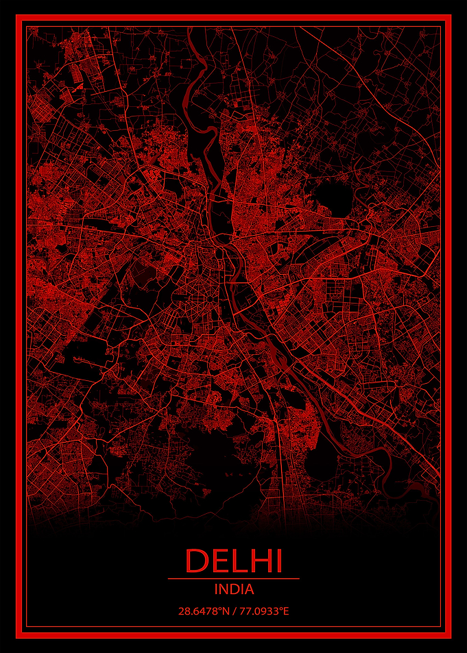 Delhi Black and Red Map
