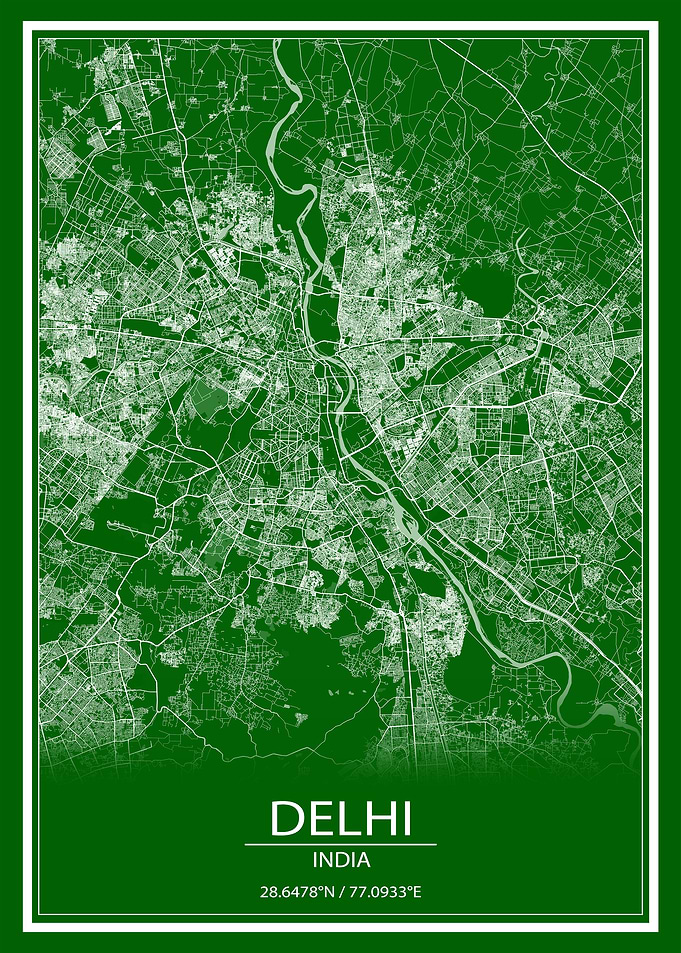 Delhi Green and White Map