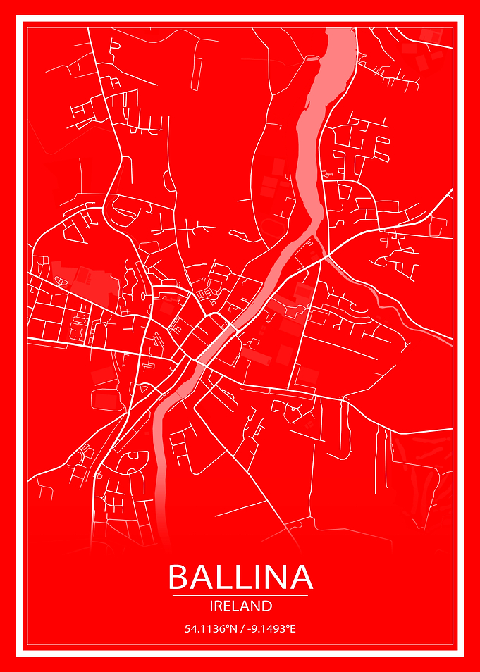 Ballina Red and White Map