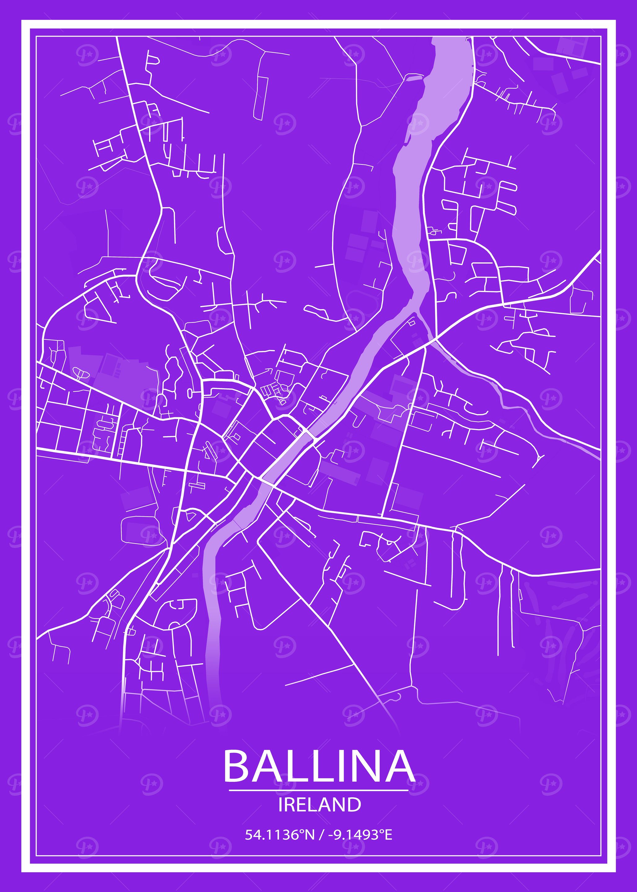 Ballina Purple White Map