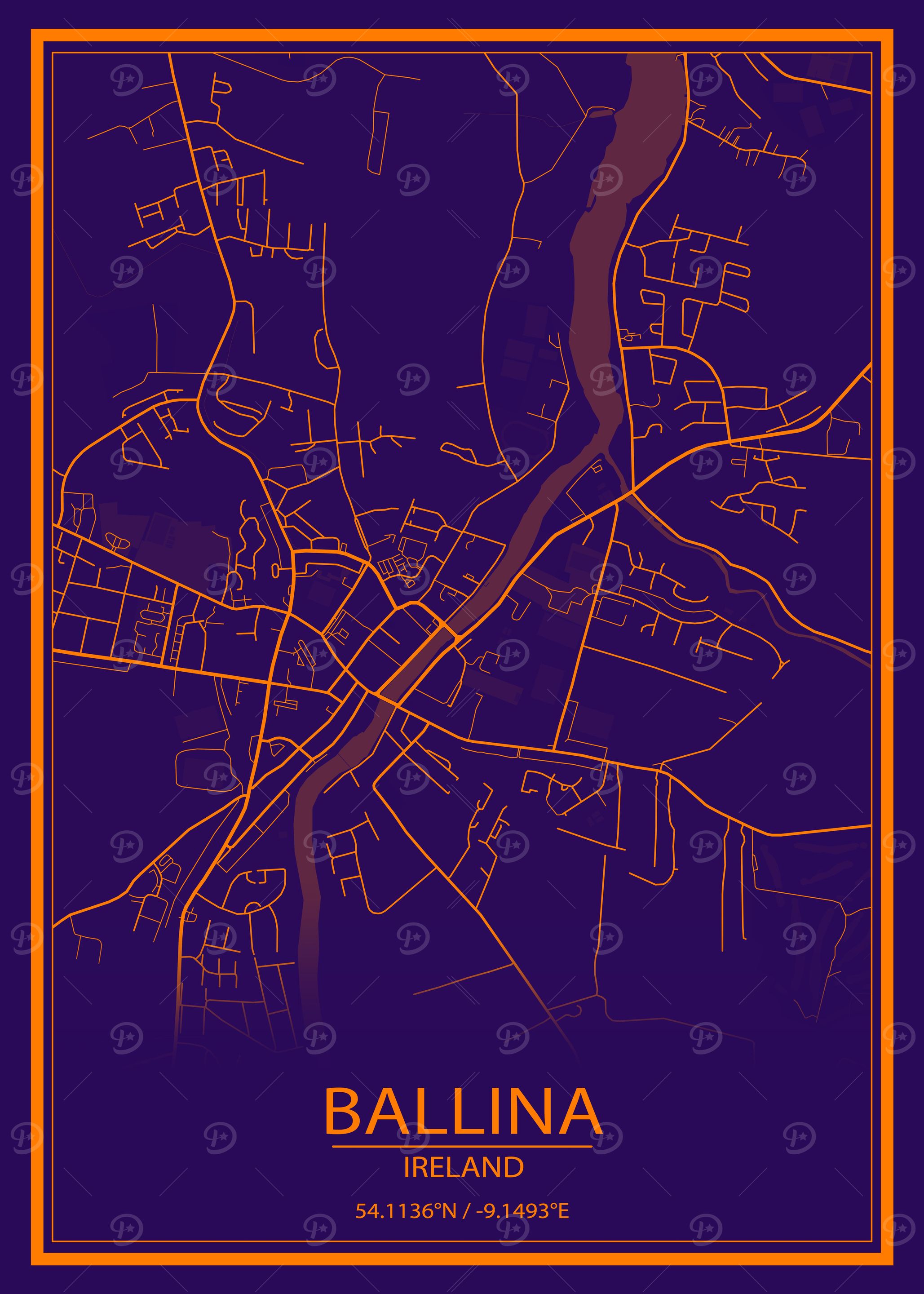 Ballina Purple Orange Map